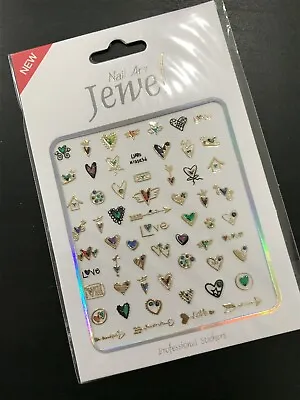 3D Nail Stickers Self Adhesive Decals Opal Rhinestone Love Heart Gold • $4.99