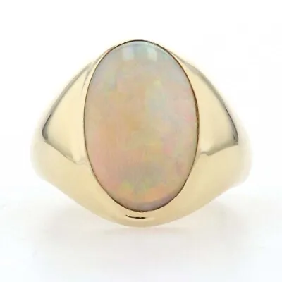 Yellow Gold Opal Men's Ring - 18k Oval Cabochon Cut 5.70ct Solitaire Size 9 1/4 • $3999.99