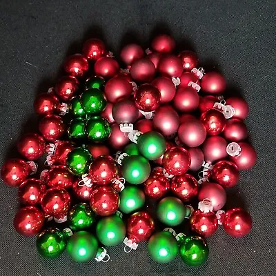 Christmas Mini Ball Ornaments Feather Tree 74 Lot Red Green Matte Shiny 1   • $22.50