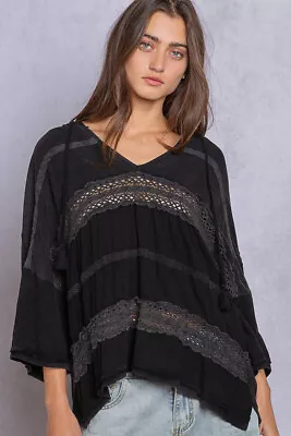 POL Clothing Crochet Lace Detail Tiered Hoodie Top • $29