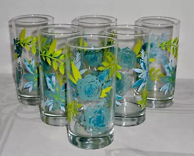 6 Pcs Vintage Cera Blue Rose Green Floral Beverage Tumblers Drinking Glasses 6  • $49.99