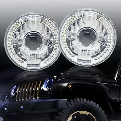 Pair 7  Inch Round LED Halo Headlights Angle Eyes For Jeep Wrangler TJ CJ JK LJ • $19.99