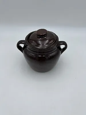 Vintage Monmouth Bean Pot Small With Lid Brown USA Maple Leaf Mark EUC • $8.95