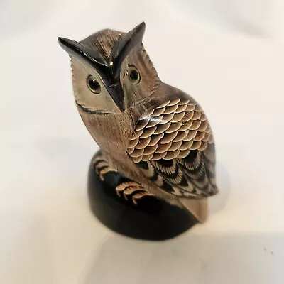 Vintage Hand Carved Wood Buffalo Horned Owl • $10