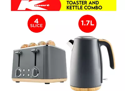 1.7L Jug Kettle And 4 Slice Toaster Combo Deal Stainless Steel Defrost Toaster • $123.99