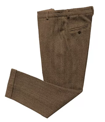 Mens Tweed Suit Pants Vintage Wool Herringbone Adjustable Waist Trousers 28-44 • $19.99