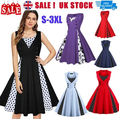 £7.99 • Buy UK Women Sleeveless Polka Dot Vintage 50/60s Dress Cocktail Party Swing Sundress