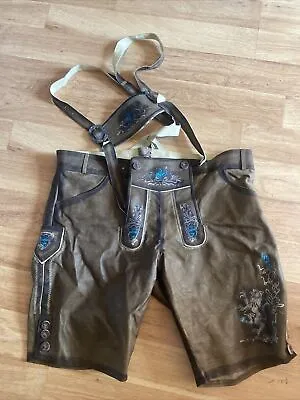 Stockerpoint Lederhose Leather Pants Men's Oktoberfest Short Brown Size 60 • $40