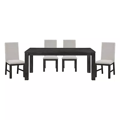 Antique Black Finish Modern 5pc Dining Set Table And 4 Upholstered Dining Chairs • $1199