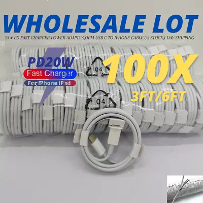 1X 100X Wholesale 20W USB C To IPhone Cable For IPhone 14/13/12/11 PD Fast Cord • $125.69