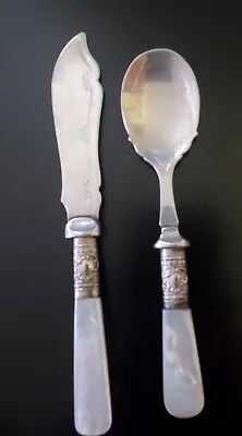 JB Sheffield England Knife Spoon Set MOP Mother Of Pearl  Created By J. Blyde • $38