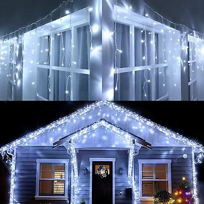 Christmas Icicle Lights Outdoor White Snowing Bright Party Wedding Xmas Lights • £15.99