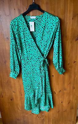 WRAP WRAPOVER DRESS Satin Green Black Animal Print QUIZ UK 6 10 14 👗 BNWT • £14.95