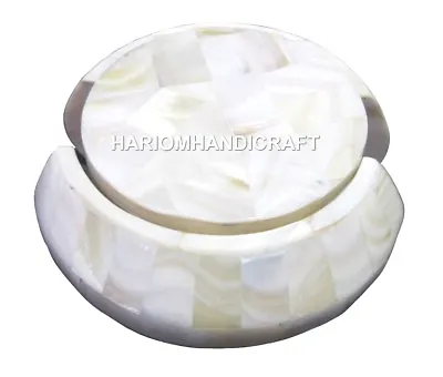 Marble Tea Coffee Coaster Set Abalone Gems Inlay Home Decor Handmade Gifts • $415.95