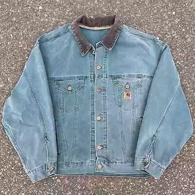 Vintage Faded Green 90s Carhartt Trucker Denim Jacket • $200