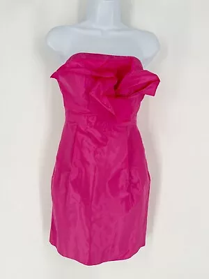 J CREW Pink Silk Taffeta Strapless Bodycon Cocktail Dress Sz 4P Pockets Lined • $29.90