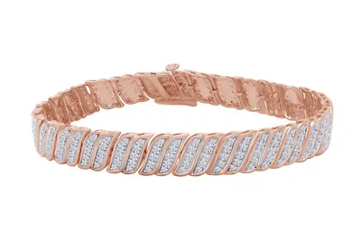 1 Ct  Natural Diamond Wave Tennis Bracelet 14k Rose Gold Plated Silver • $900.53