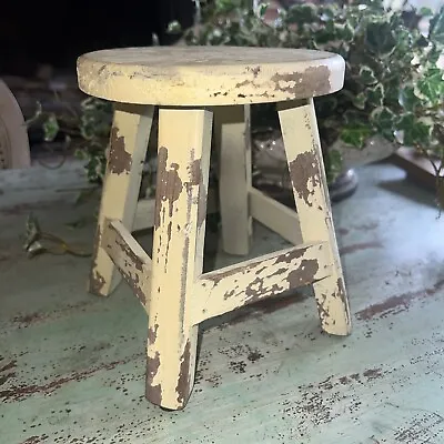 Vintage Style Yellow  Distressed Paint Stool Plant Stand Farmhouse Decor • $9.99