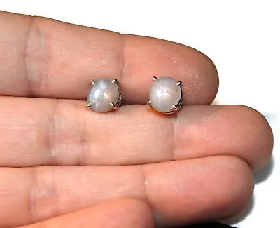 Vintage Estate Natural Star Sapphire Stud Earrings 14k White Gold Jewelry • $290