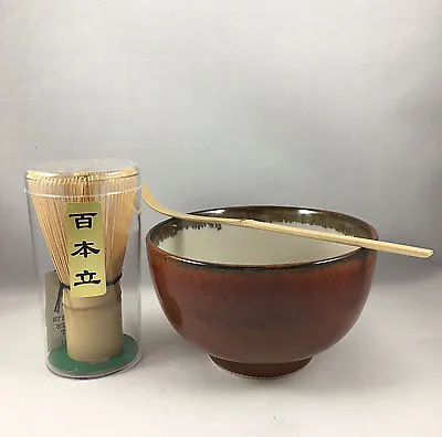 Japanese Kakiyu Matcha Bowl Bamboo Scoop 100 Whisk Tea Ceremony Set JAPAN MADE • $30.95