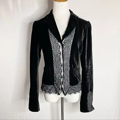 T Tahari Black Velvet And Lace Blazer Jacket Small Medium Victorian Satin • $35