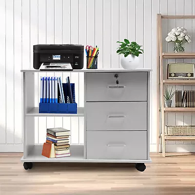Mobile File Cabinet With Open Storage Shelves Rolling Printer Stand 3 Drawers  • $63.66