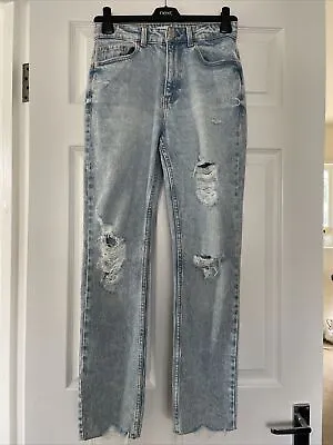 £8 • Buy Ladies Denim & Co Acid Wash Boyfriend Distressed Jeans Size 8 Fab Condition