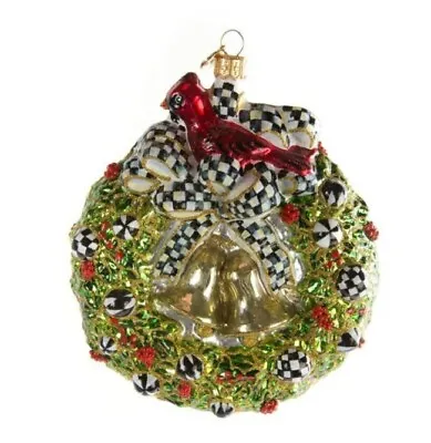 Mackenzie Childs Cardinal & Bells Glass Wreath Ornament (NO DATE)  NIB (2017) • $65