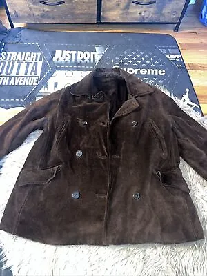 Chocolate Brown Suede Peacoat Jacket (missing Tag) Soft Unisex Blazer EUC READ • $59.99