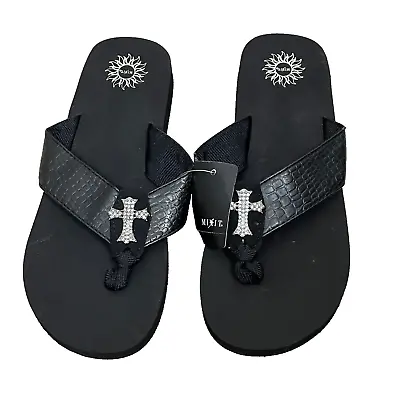 Mixit Flip Flops Sandals Womens 9 Black Silver Cross Shoes Casual NEW With Tag • $14.99