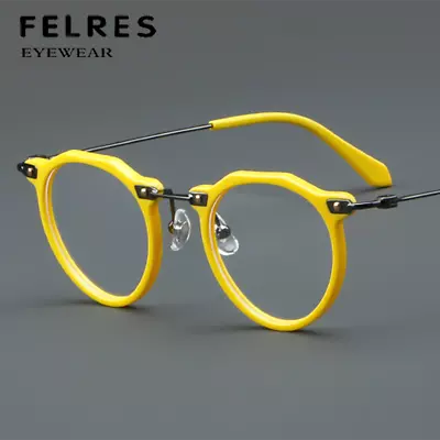 Acetate Frame Round Trendy Eyeglasses Men Women Clear Lens Classic Glasses Frame • $29.99