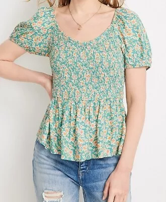 Maurices Floral Smocked Bubble Sleeve Blouse~ Size XL ~ EUC  • $10