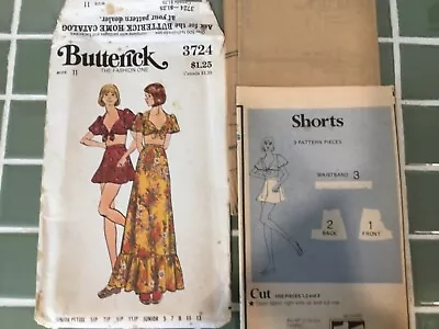 UNCUT VTG 70’s BUTTERICK Pattern 3724 Midriff Tie Front Top Flared Shorts Maxi • $15