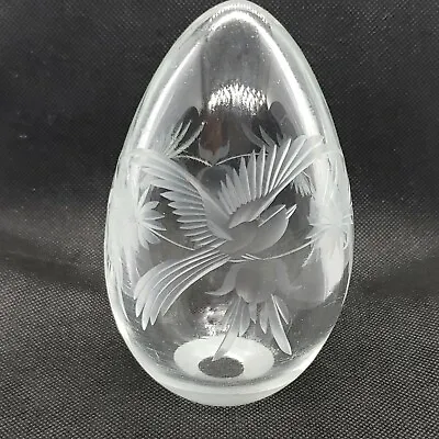 Vandermark Glass Studio Egg Paperweight-Clear & Etched Bird Signed & Dated '84 • $115