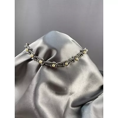 Trifari Necklace Choker Link Silver Double Loop Tri-nest Pearl Setting Vintage • $47.56