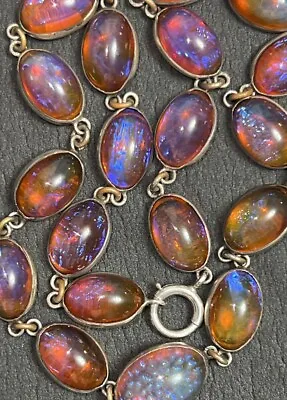 Antique Vintage Sterling Silver Dragons Breath Choker Necklace 14” Opal Glass • $416.49