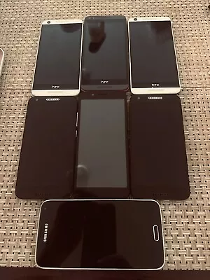 Lot Of 7 Android Smartphones - 3 HTC 3 Alcatel 1 Samsung (For Parts Or Repair) • $12.49