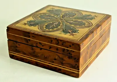 = Antique 19th/20th C. Marquetry Box Burl Veneer With Rosette Variety Of Woods • $45