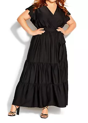 $52.95 • Buy NEW City Chic Ladies Sexy Black Flutter Away Maxi Dress Plus Size XXL 24 #H85