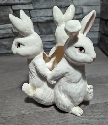 Vintage 7  3 Dancing White Bunny Rabbits Ceramic Planter Figurine Easter Japan • $26.95