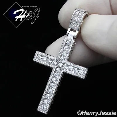 Men Women Solid 925 Sterling Silver Icy Bling Cz 3d Silver Cross Pendant*sp298 • $29.99