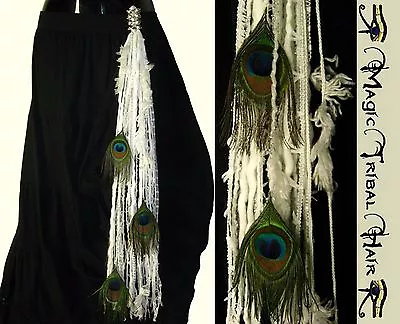 PEACOCK FEATHER Gothic Belly Dance STEAMPUNK YARN HAIR FALL Tribal Fusion Belt • $39.90