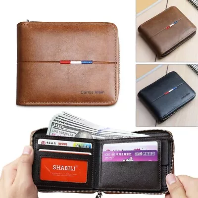£7.49 • Buy Mens RFID BLOCKING Real Leather Wallet Zip Coin Pocket Pouch ID Window 42 Black