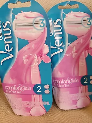 (2) Gillette Venus ComfortGlide White Tea Razor Handle + 2 Blade Refill  • $7.99