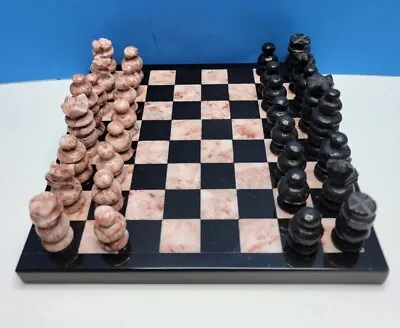 Vintage Marble/Onyx Stone Chess Board Set - Pinkish /Black 7.5  X 7.5   • $55