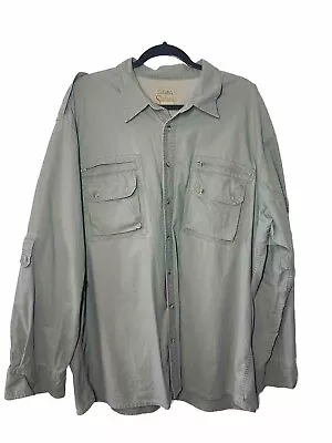 Cabela's Safari Series Button Up Shirt Mens Green Roll Tab Long Sleeve 2XL Tall • $19.99