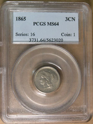 $355 • Buy 3CN 1865 Three Cent Piece  PCGS MS64 Old  Series  Holder * AvenueCoin