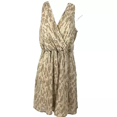 Express Dress Womens M Cream/Beige With Gold Accent Sequins Sweetheart Open Back • $2