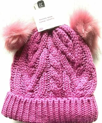 3 Hats Childrens Girls Hat Fur Lined Kids Pom Pom Thermal Warm Winter Age 2-5 • £9.93