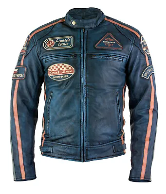 £125 • Buy Mens British Motorcycle Black Wax Leather Badges Jacket Biker Tan Green Striped